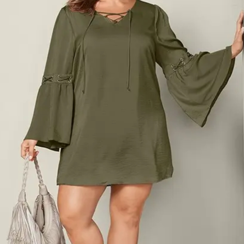 Plus size Bell sleeves Olive Dress